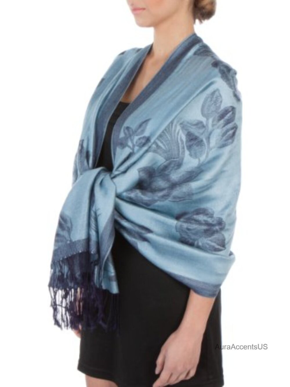 Reversible Floral Pashmina Scarf Shawl Wrap Stole Fringe Women One Size